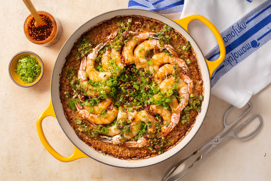 GINGER SCALLION SHRIMP WITH CRISPY COCONUT RICE