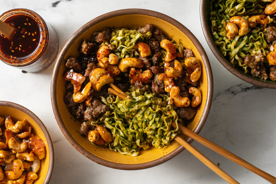 CHILLED SPICY NOODLES WITH HOT HONEY CASHEWS