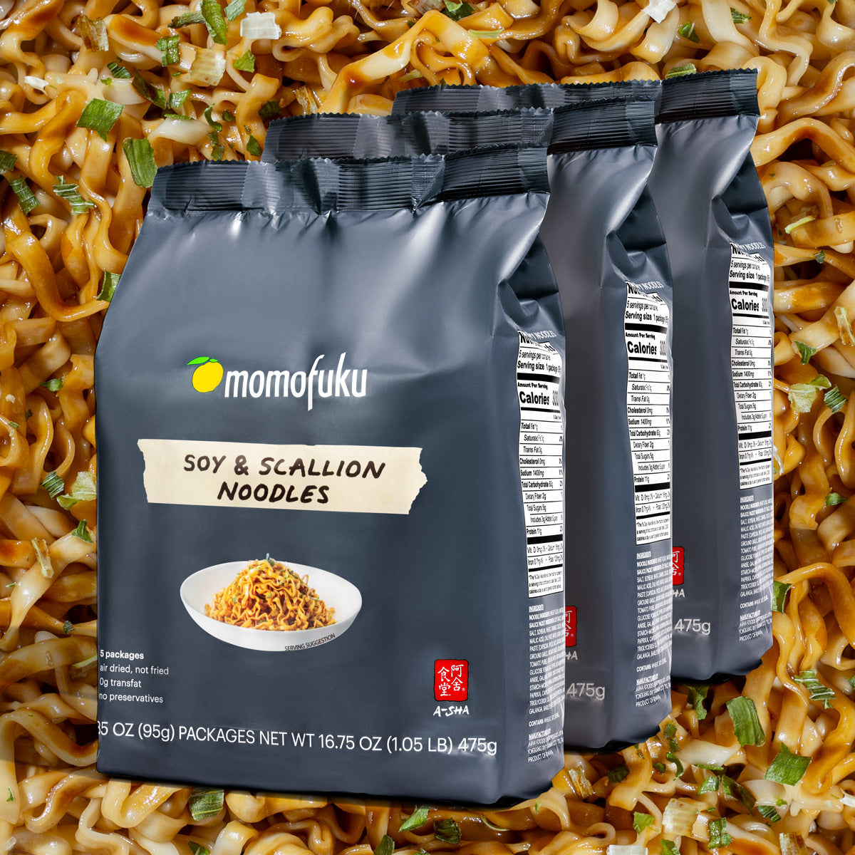 3 packs of soy and scallion noodles