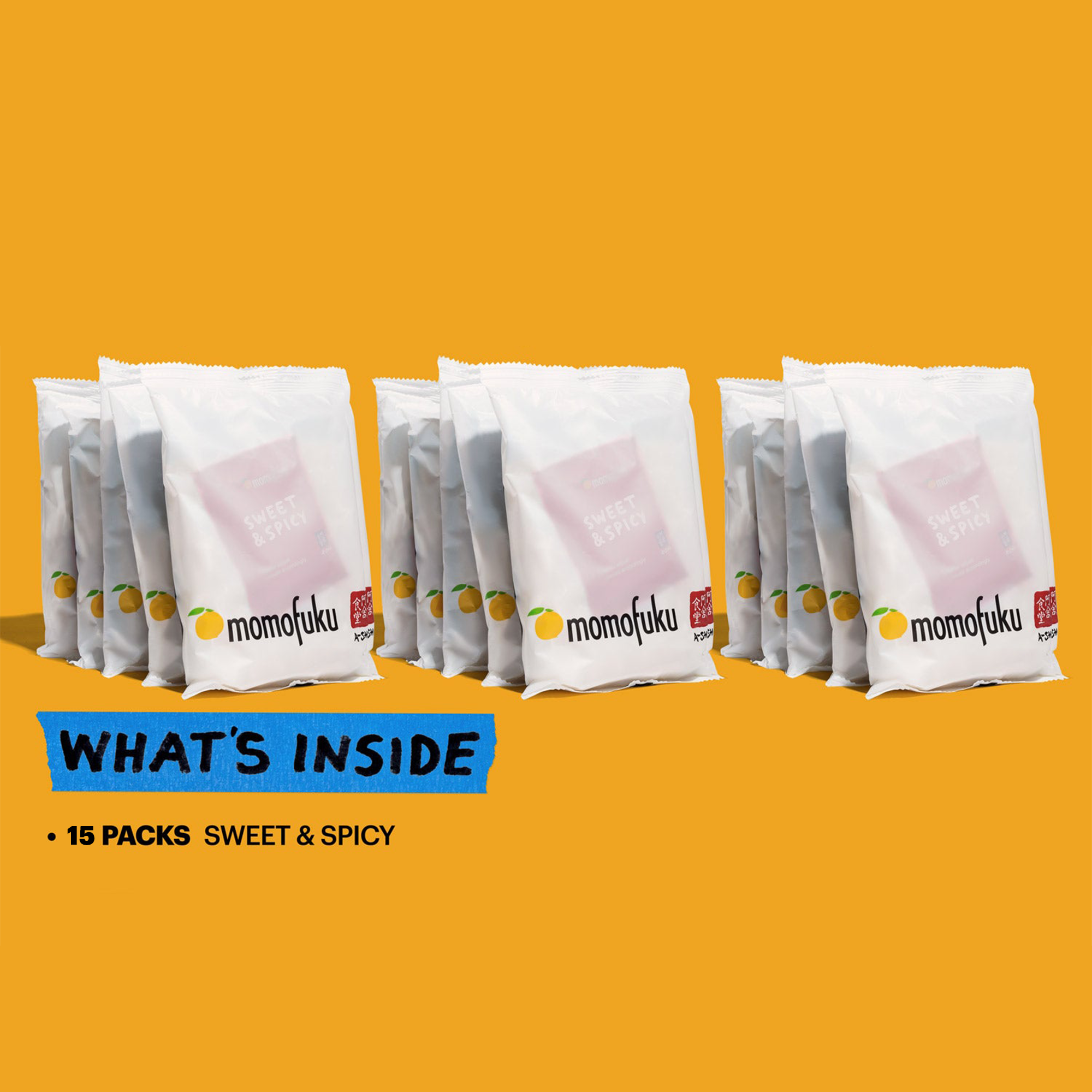 includes 15 packs of sweet & spicy noodles